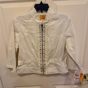 Ruby Rd. Cream Jacket with Ruffled Collar